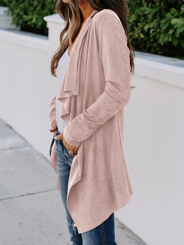 New Ladies Solid Color Long Sleeve Long Sleeve Windbreaker Versatile Cardigan Jacket - Outerwear